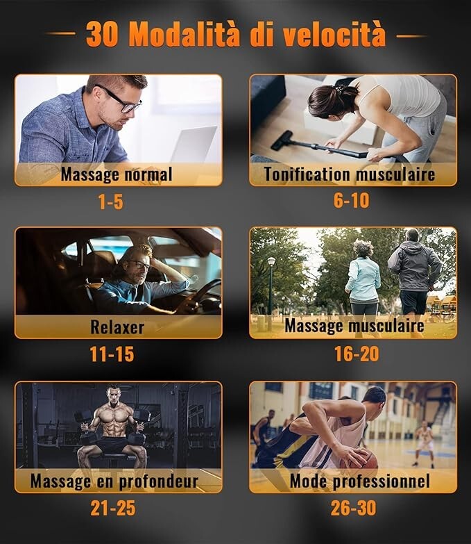 Pistolet de massage musculaire 30 vitesses contre les courbatures et tensions