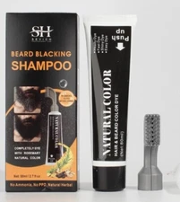 Men 2 in 1 Beard Mustache Natural Hair Color Shampoo Permanent Black Beard Dye