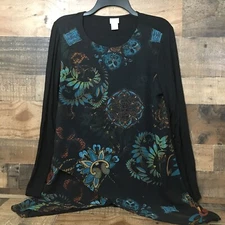 Chico’s Boho Top Women Size 1 Medium Hanky Hem Fairygoth Witchy Lightweight