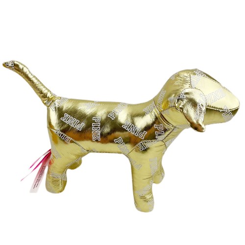 Victoria Secret Pink Logo Hund Plüsch Gold Metallic glänzend Stofftier Sammlerstück VS - Bild 5 von 9