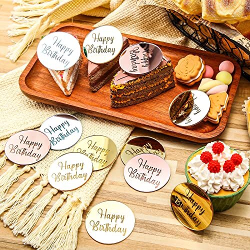 30 Pcs Acrylic Cupcake Toppers Happy Birthday Cake Disc Mirror Acrylic Cake - Picture 5 of 7