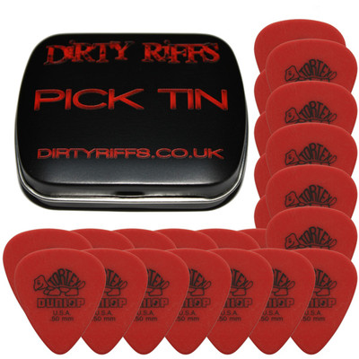24 x Dunlop Tortex Standard 0,50 mm rot Gitarren-Plektren in einer handlichen Plektrum-Dose