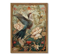 Framed Vintage Hummingbird Wall Art, Floral Bird Wall Decor Paintings, 3D San...