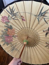 Japanese Women s Hand Painted Rice Paper Bamboo Parasol Umbrella Birds Floral