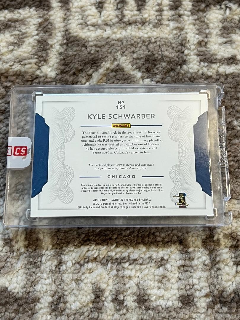 KYLE SCHWARBER Phillies 2016 Panini National Treasures #151 RPA Auto Patch RC/99 view 2