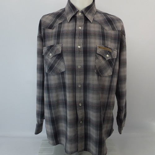 West Coast Choppers Pearl Snap Shirt Men's L Gray Plaid Jesse James Work Wear