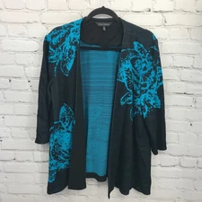 Ming Wang Top Womens Extra Large Black Floral Open Front Casual Basic Coverup