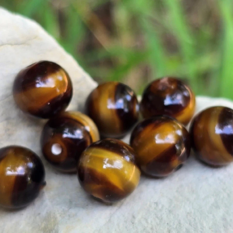 Cuentas de murano alemanas vintage - ámbar marrón remolino 10 mm (8) Foto 3 de 4