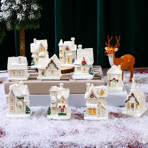 LED White Resin Miniature House Christmas Decoration Landscape Ornament