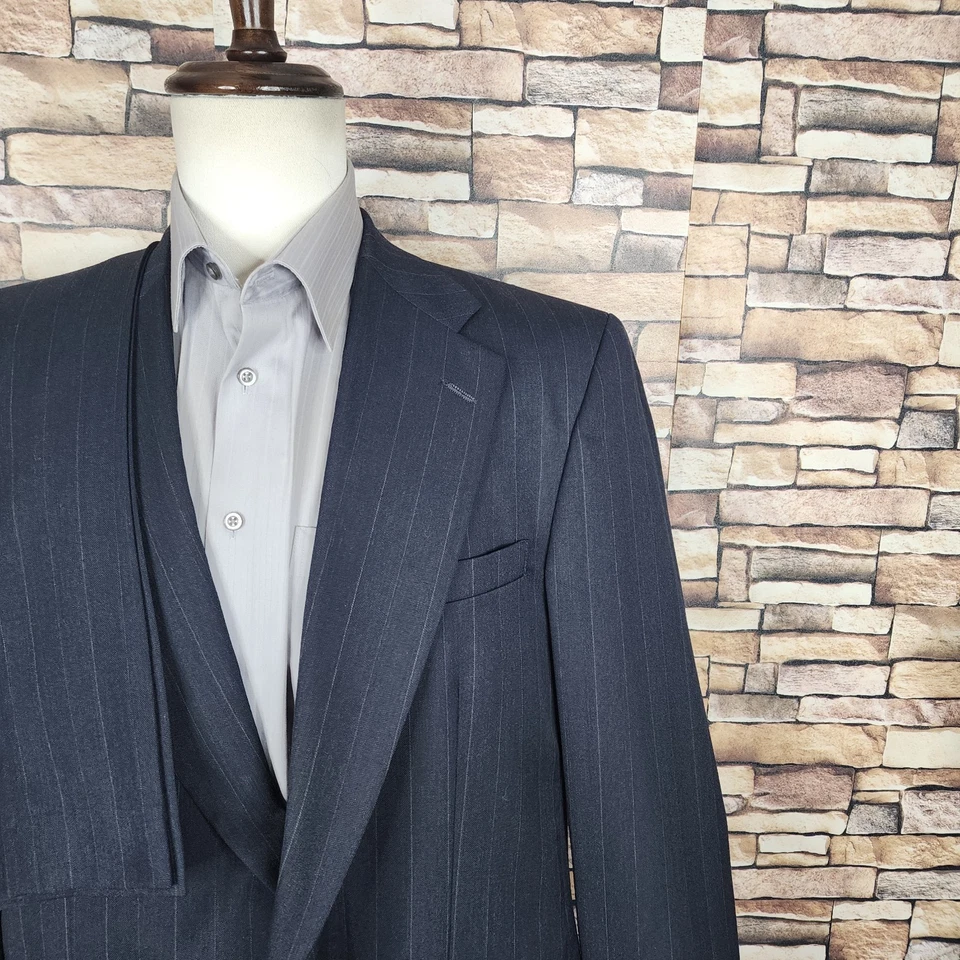 Vintage Stafford 2 Piece Suit Mens 44L 36X32 Dark Gray Stripe Single Vented - Image 3 of 4