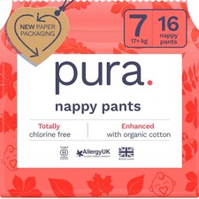 Pura Eco Nappy Pants - Size 7 (17kg+), 16 Nappies, Pull Up Disposable Baby 0.65 per nappy