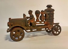 Original Vintage Cast Iron Toy Fire Engine Pumper Truck with Driver