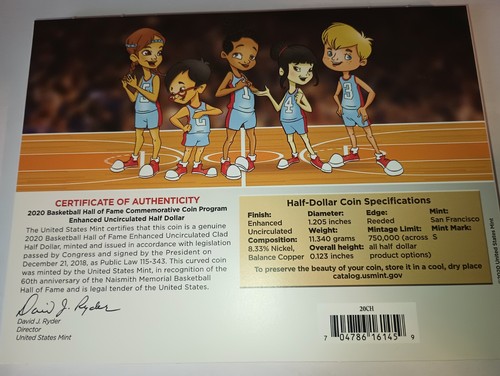 2020 Basketball Hall of Fame Kids Set Enhanced BU Half Dollar  - Picture 2 of 9
