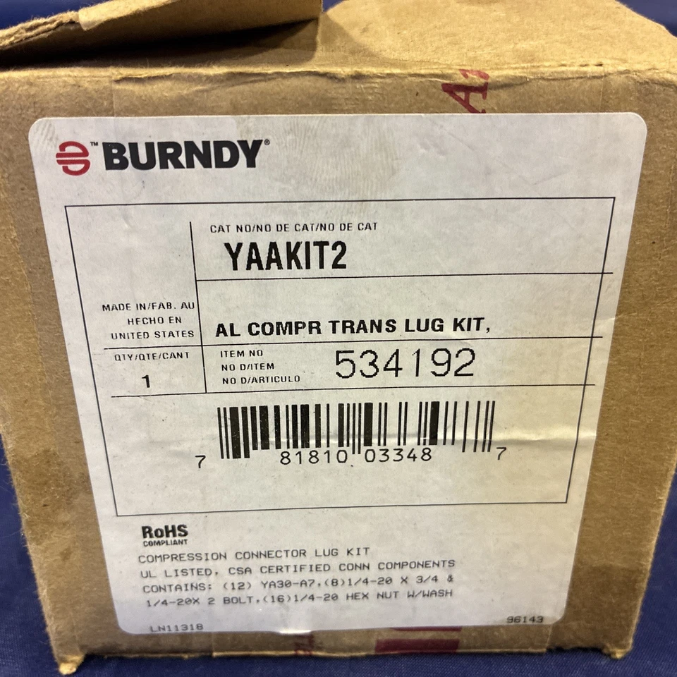 Burndy YAAKIT2 - 534192 Transformer Lug Kit 2/0 AWG - 300kcmil - Nuevo de Lote Antiguo Foto 4 de 4