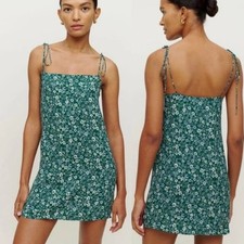 Reformation Dress Womens 2 Agean Saskia Mini Green Daisy Floral Sleeveless