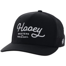 Hooey Mens OG Logo Adjustable Snapback Cap Hat- Black With White Stitching
