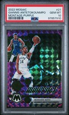 2022 Mosaic Giannis Antetokounmpo #21 Montage Purple /99 PSA 10