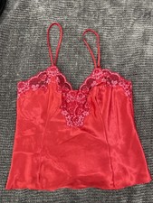Fredericks Of Hollywood Satin Lace Camisole Cami Red Pink Floral Medium