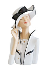 Deko Büste elegante Frau Dame Lady mit Hut Retro Art Deco Stil Figur Skulptur