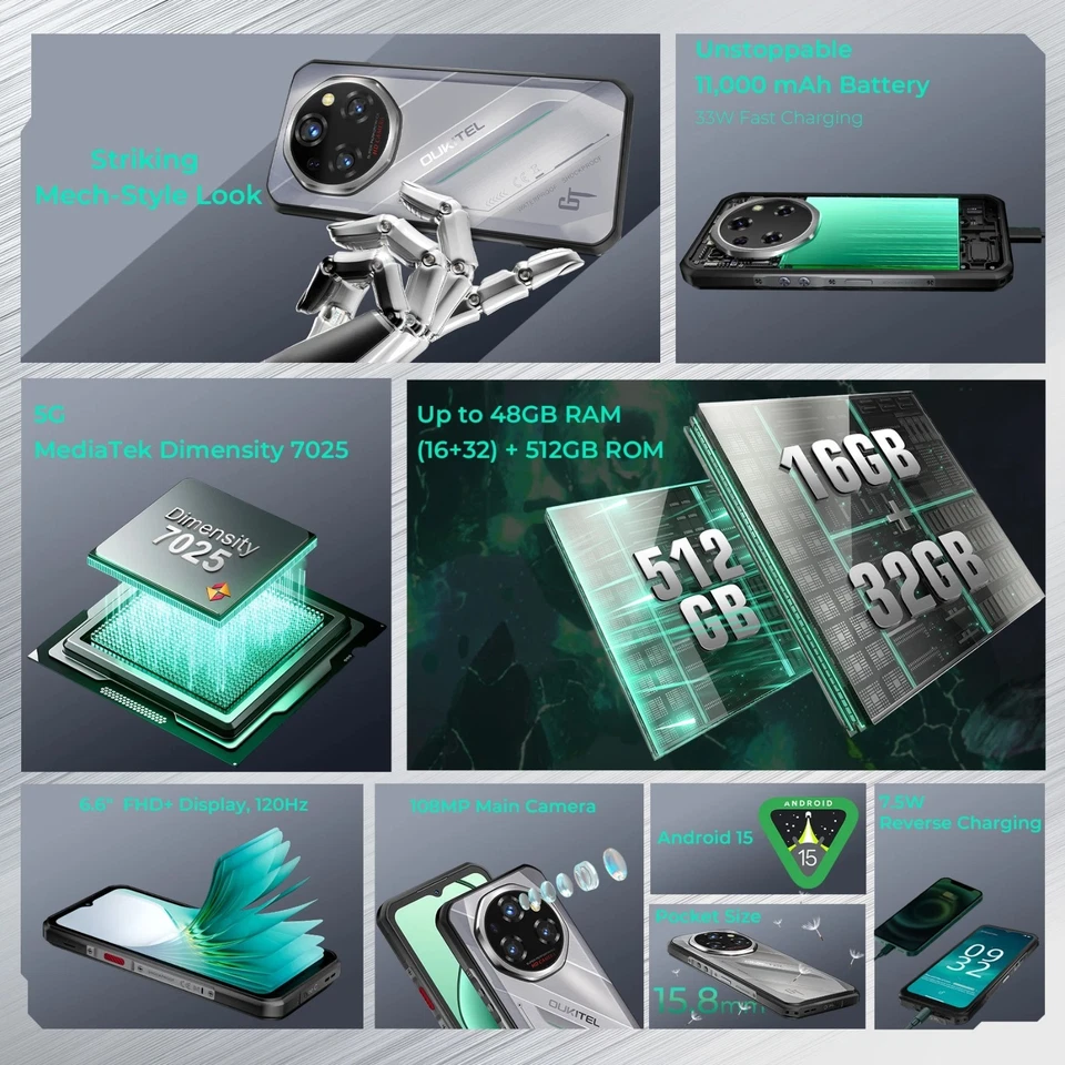 Oukitel WP62 5G Robust Smartphone 11000mAh Android 15 108MP Kamera Ourdoor Handy - Bild 2 von 4