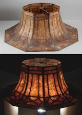 Large Antique Early 20thC 8-panel Painted Arts & Crafts Mica Lamp Shade, NR