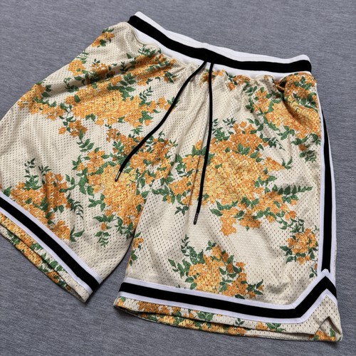 John Elliott Sz 3 - L Large Ivory Bougainvillea Floral Basketball Shorts Mens