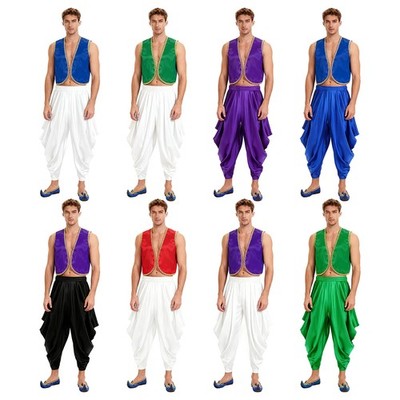 Mens Halloween Fairy Tale Arab Prince Dress-up Harem Pants Costume Raves Show