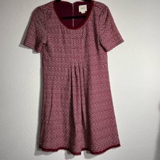 Maeve Anthropologie Size Small Burgundy Red White Wavy Stripe Dress