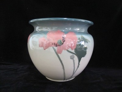 WELLER Large Eocean Art Pottery Green with Pink FLOWER Vase Jardiniere Planter