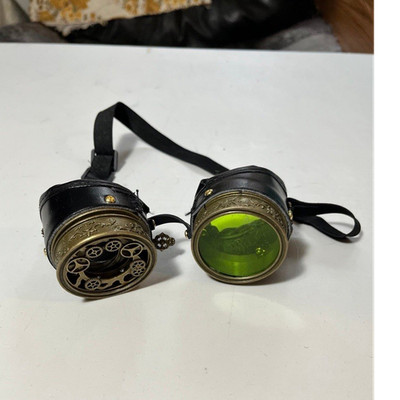 Steampunk Costume cosplay Goggles Green Lenses Black Elastic Strap One Size