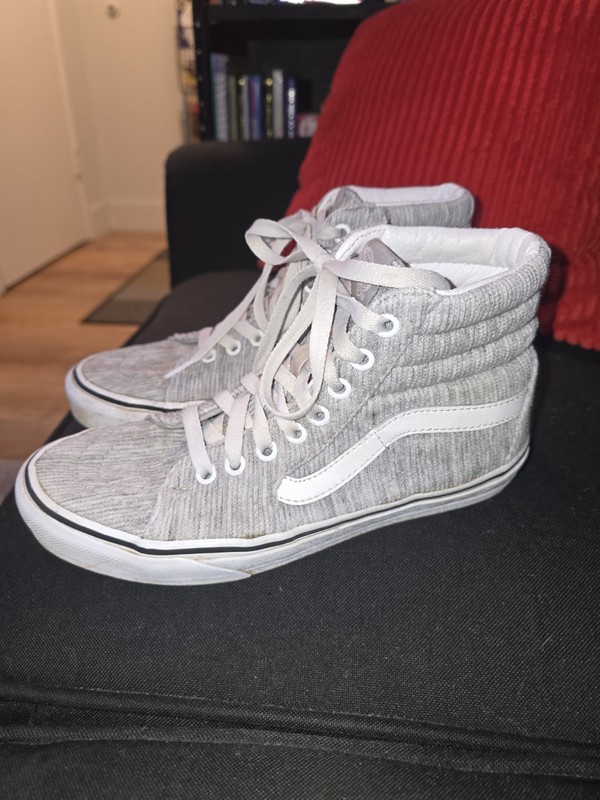 Vans Gray High TTop Canvas Sneakers with White Side Stripe Mens Size 5.5
