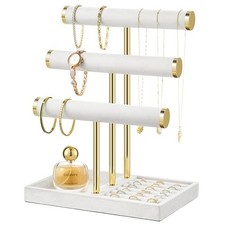 3 Tier Bracelet Holder Display - Detachable T Bar Velvet Bracelet Large White
