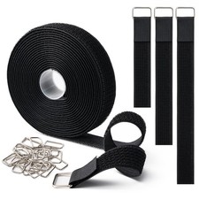 1" x16Ft Hook and Loop Straps with 25 Metal Buckles, Adjustable Fastening Cab...