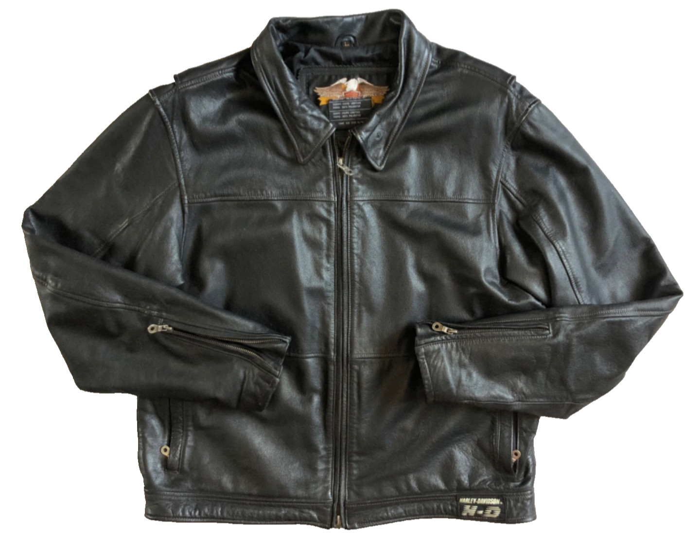 Vintage Harley Davidson Mens Moto Leather Jacket Size L Black 90s Archive Biker