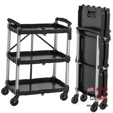 240LBS Folding Utility Cart with Wheels, 3 Tier Foldable Service Cart 240 LBS