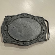 Vintage Western Style Oval Belt Buckle Ornate Scrollwork Metal Reissue Blank