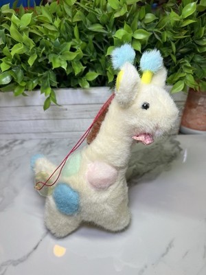 Vintage Giraffe Plush Spots Bowtie Gingham Yellow 8'' Pom Poms ossicones Suction