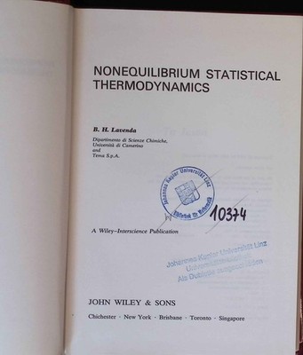 Nonequilibrium Statistical Thermodynamics. Lavenda, Bernard H.: