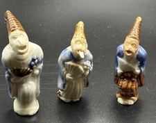 Rare!! Monkey Nodder Sticking Out Tongue Japan & Meiji Porcelain Hirado Set Of 3