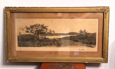 Antique Ernest C Rost ''Davis'' (1866-1940) Signed Rural Landscape Etching Framed