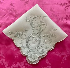 Vtg Madeira Incredible ENCRUSTED Embroidered WEDDING HANKIE 15 Sq. Mono J