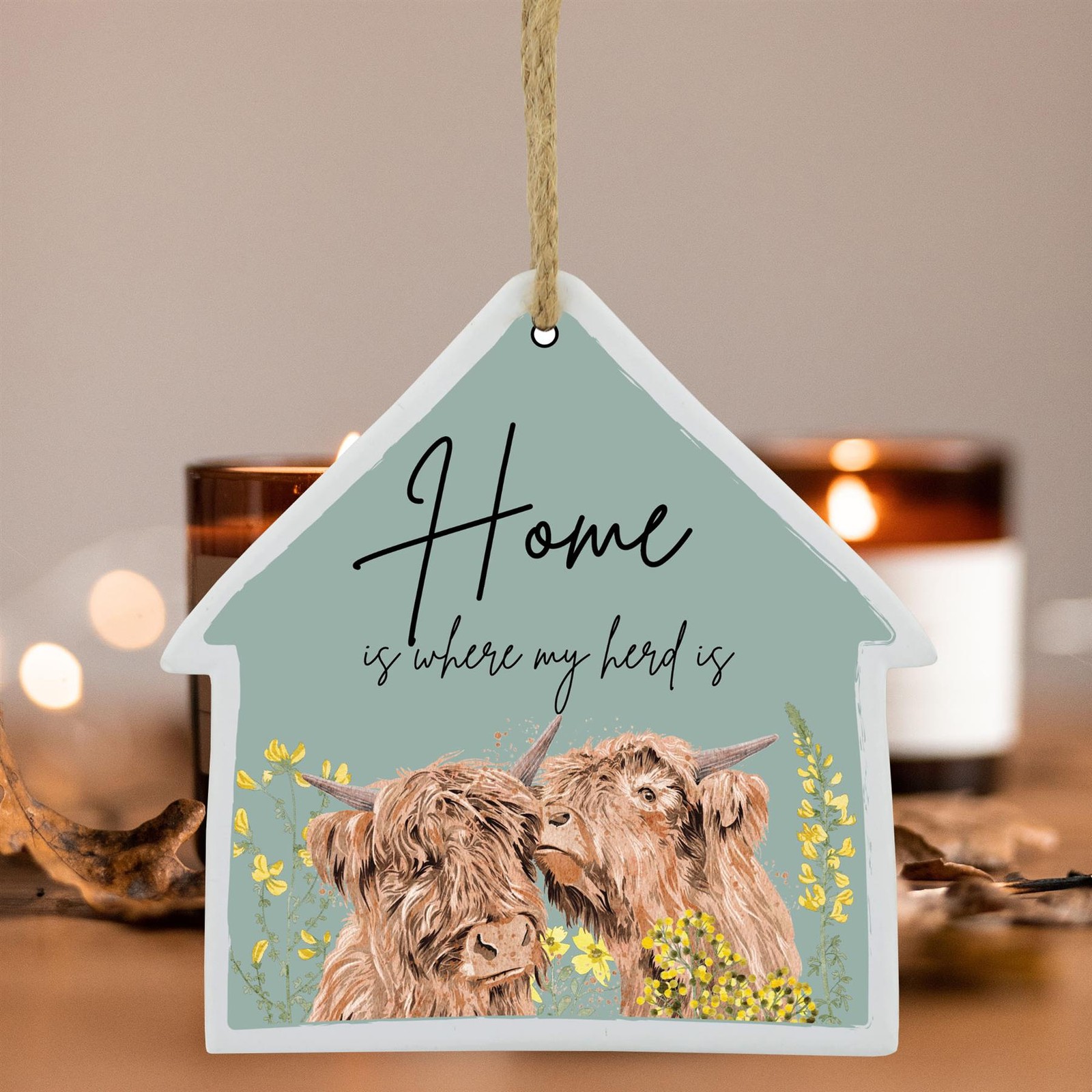 Home Is Where My Herd Is Watercolour Highland Cows Ceramic House Plaque