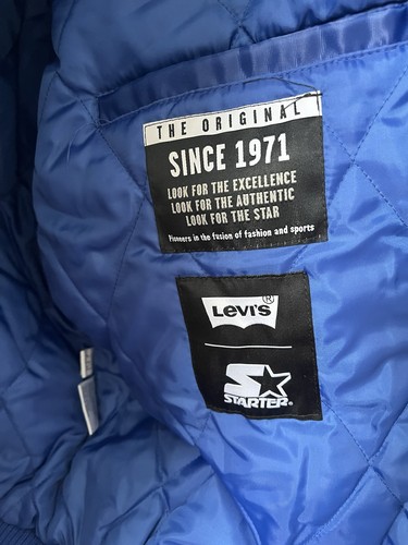 Golden State Warriors x Levi’s x Starter Jacket Quilted Blue Bomber Size Large - Picture 2 of 9