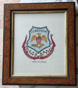 Vintage Framed Hand Stitched Mississippi Coat Of Arms 15-1/4” X  13-1/4”