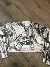 American Fighter Women  s Crop Sweatshirt Size Medium Marble White/Black/Pink