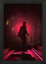 Man with Gun in Dark Tunnel Framed Wall Art Poster Canvas Print Picture