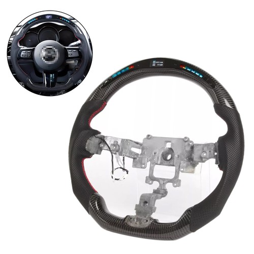 Real carbon fiber Flat Sport 12V-16V LED Steering Wheel For Mazda RX-8 2004-2011 - Foto 2 di 13
