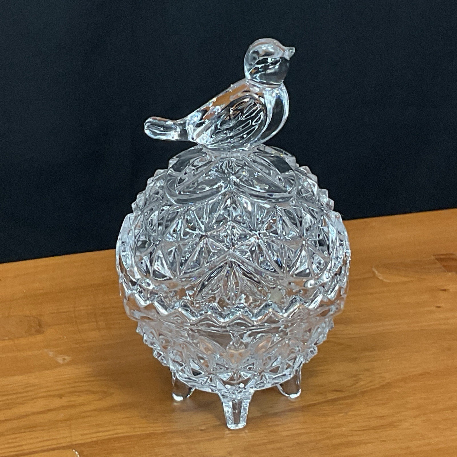 Crystal Mini Trinket Dish Lid with Bird Top Hofbauer Byrdes Collection W Germany