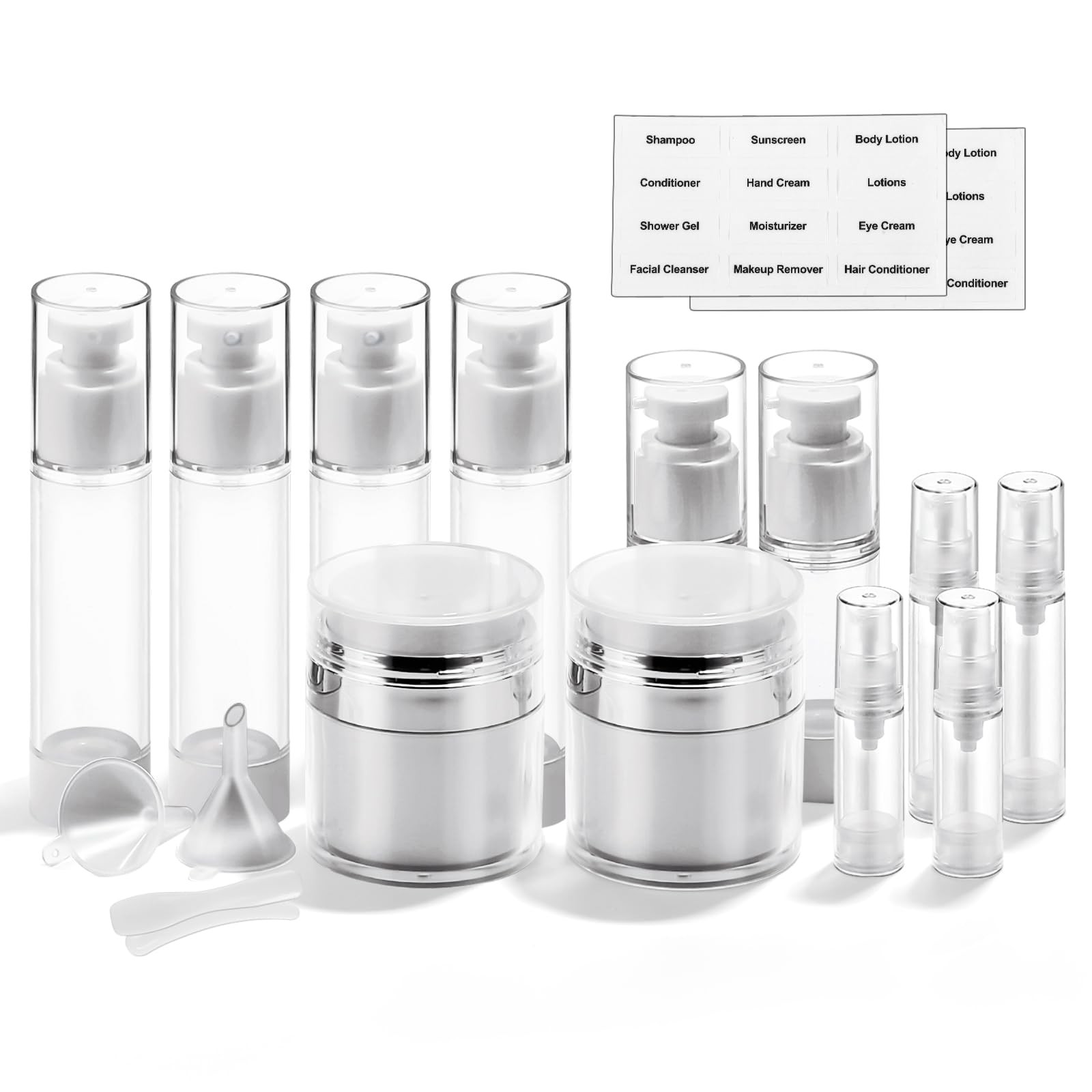 18 Pack Airless Pump Jars - 1.7oz, 1oz, 0.7oz, 0.34oz Leak-Proof Cosmetic Containers for Creams & Serums