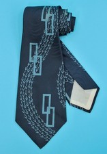 VTG Men's 1940s Dark Blue Abstract Print Necktie 40s Kaufman's Silk Tie